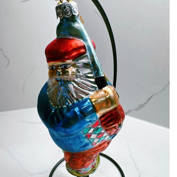 NEW Vtg Fore! Santa Golfer Mercury Glass Hand Made in Poland Plaid Outfit - Picture 2 of 10